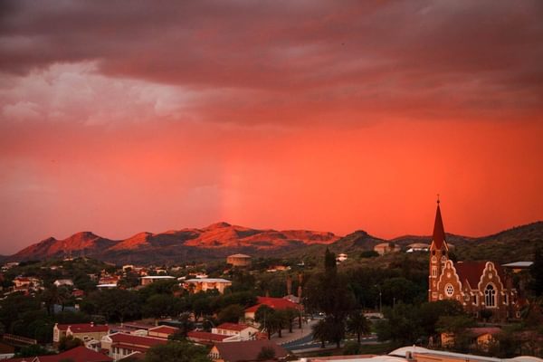 Aerial View City Red Sky Windhoek Namibia Timbuktu Travel Aerial View City Red Sky Windhoek Namibia Timbuktu Travel