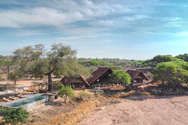 Aerial view bush manor Jongomero Laba Laba Ruaha Tanzania Aerial view bush manor Jongomero Laba Laba Ruaha Tanzania