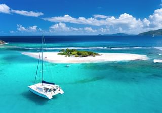 Aerial view of Catamaran at Sandy Spit British Virgin Islands Canva Pro Aerial view of Catamaran at Sandy Spit British Virgin Islands Canva Pro