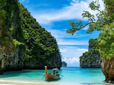 Boat in Loh Samah Bay in Phi Phi Island Thailand Canva Pro Boat in Loh Samah Bay in Phi Phi Island Thailand Canva Pro