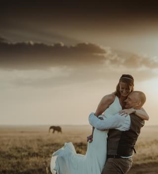 Wedding Couple in the savanna with Elephant (credit - Cheka Photography)