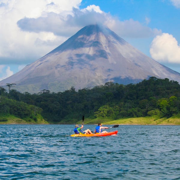 Couple kayaking on Lake Arenal