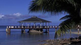 Deck dining evening Seychelles ocean Deck dining evening Seychelles ocean