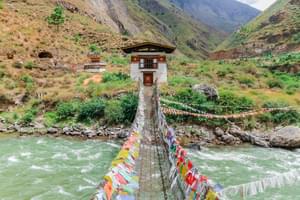 Lhakhang Monastery Bridge Paro river Bhutan
