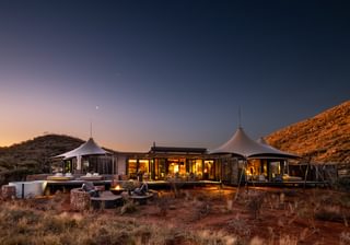 Loapi firepit at dusk Tswalu Safari lodge South Africa Loapi firepit at dusk Tswalu Safari lodge South Africa