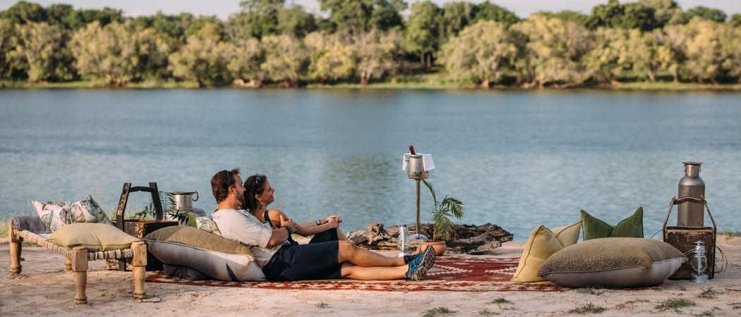 Old Drift Lodge Couple Picnic Sundowners Zimbabwe