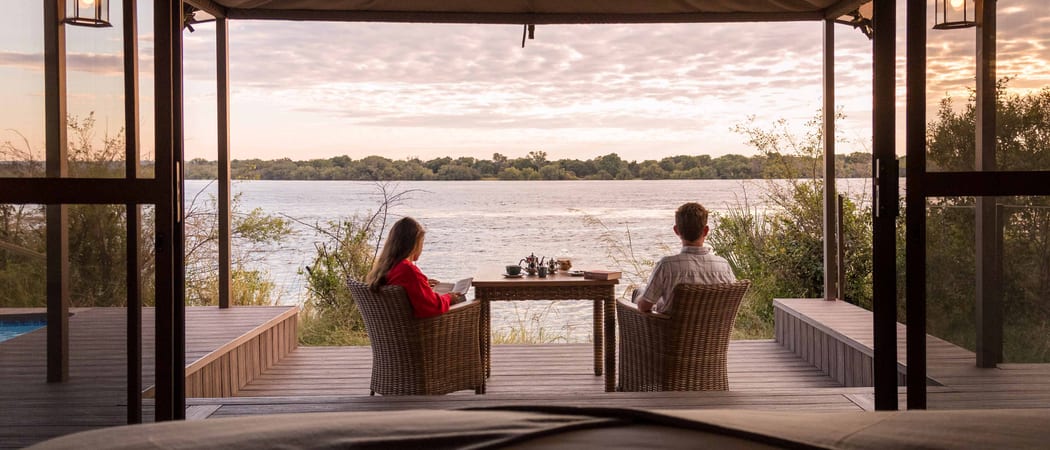 Old Drift Lodge sunrise from bedroom to river Zimbabwe
