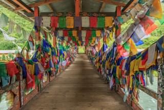 Prayer flags on a bridge Bhutan