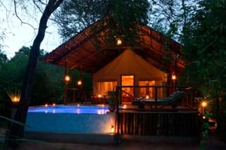 Selous Riverside Camp Tent By Night
