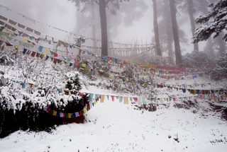 Snow on prayer flags Bhutan Snow on prayer flags Bhutan