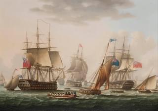 Thomas Buttersworth Napoleon being transferred from H M S Bellerophon to H M S Northumberland off Plymouth on 7th August 1815 for his final voyage to St Helena CSK 2012