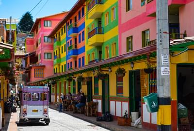 Vibrant coloured builidings Colombia min