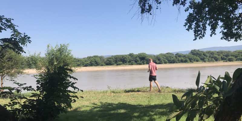 Walking along the banks of the Luangwa River at Munyamadzi Game Reserve Walking along the banks of the Luangwa River at Munyamadzi Game Reserve