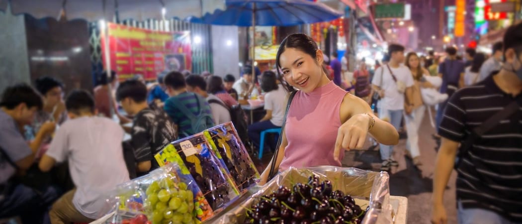 Woman at Night Market food Bangkok Thailand Canva Pro