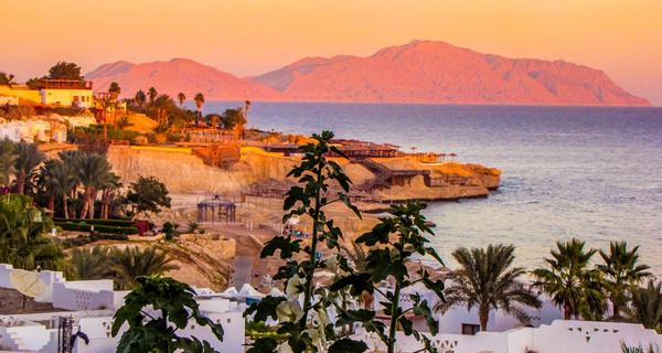 Sunset over coastline Sharm El Sheik Egypt