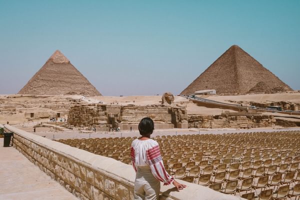 Pyramids and Sphinx view at Giza Cairo Egypt Pyramids and Sphinx view at Giza Cairo Egypt
