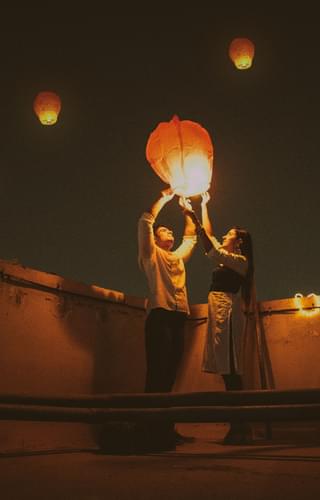 Couple with Diwali Latern New Dehli India