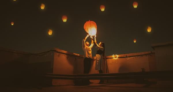 Couple with Diwali Latern New Dehli India
