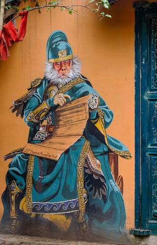 Chinese General Monkey Mural in China House Penang Island Penang Malaysia min