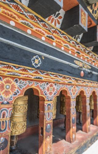 Prayer wheels in a Thimphu dzong Bhutan