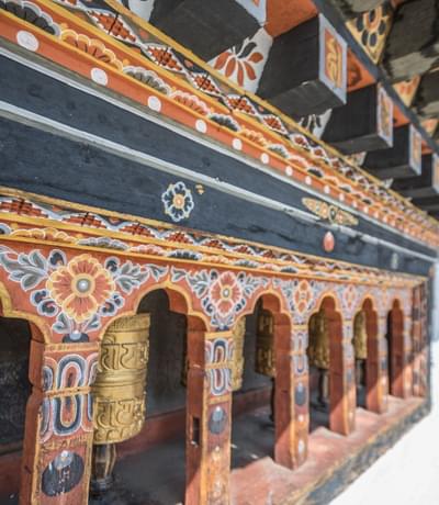 Prayer wheels in a Thimphu dzong Bhutan